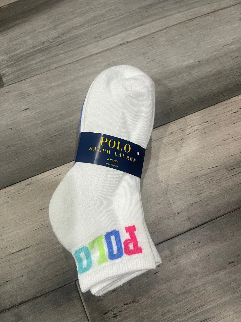 Polo by Ralph Lauren White Ankle Socks with Multicolor Logo - 6 Pack
